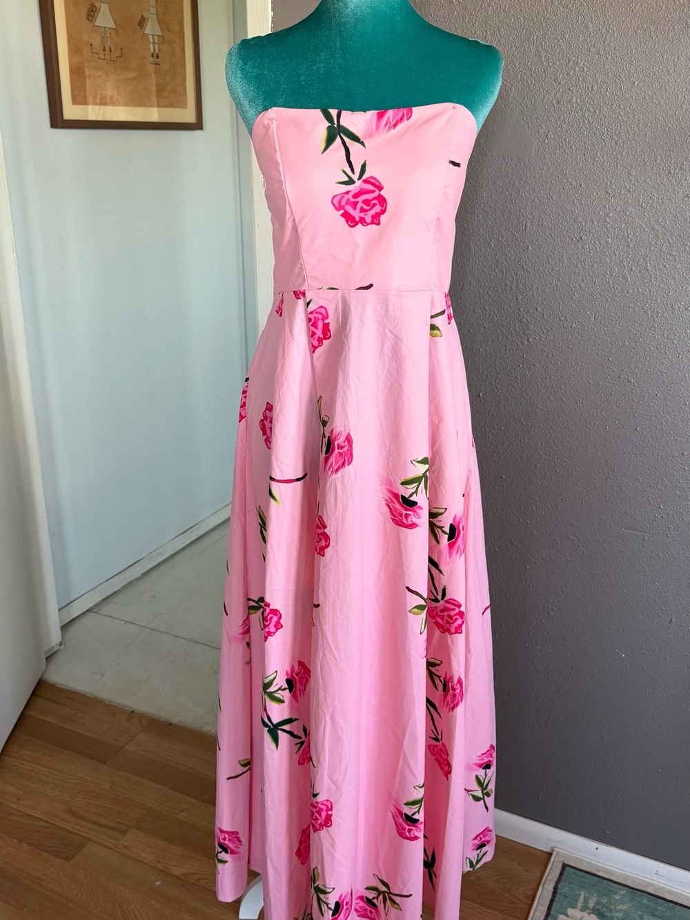 Pink Strapless Floral Maxi Dress